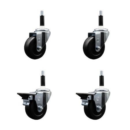 Service Caster 3.5'' Hard Rubber Wheel Swivel 7/8'' Expand Stem Caster Set 2 Brakes, 4PK SCC-EX20S3514-HRS-2-PLB-2-78